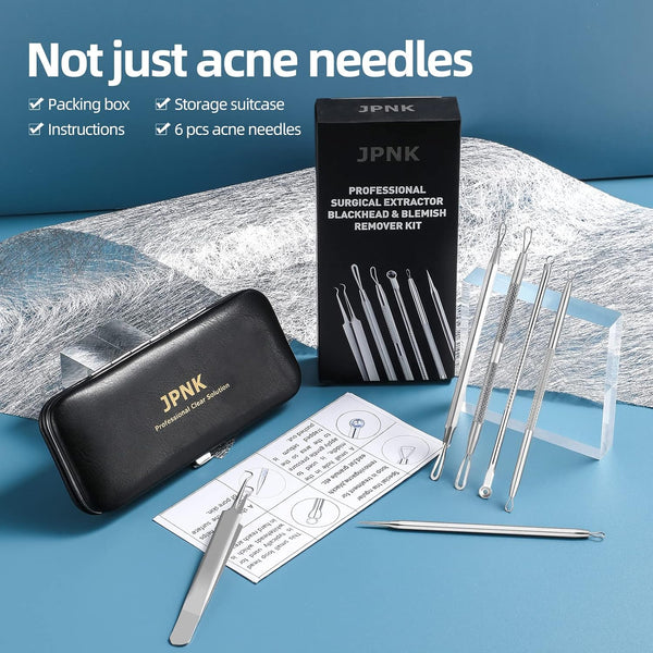jpnk blackhead remover tool comedones extractor acne removal kit for blemish whitehead popping 6 pc zit removing for nose face tools with leather bag