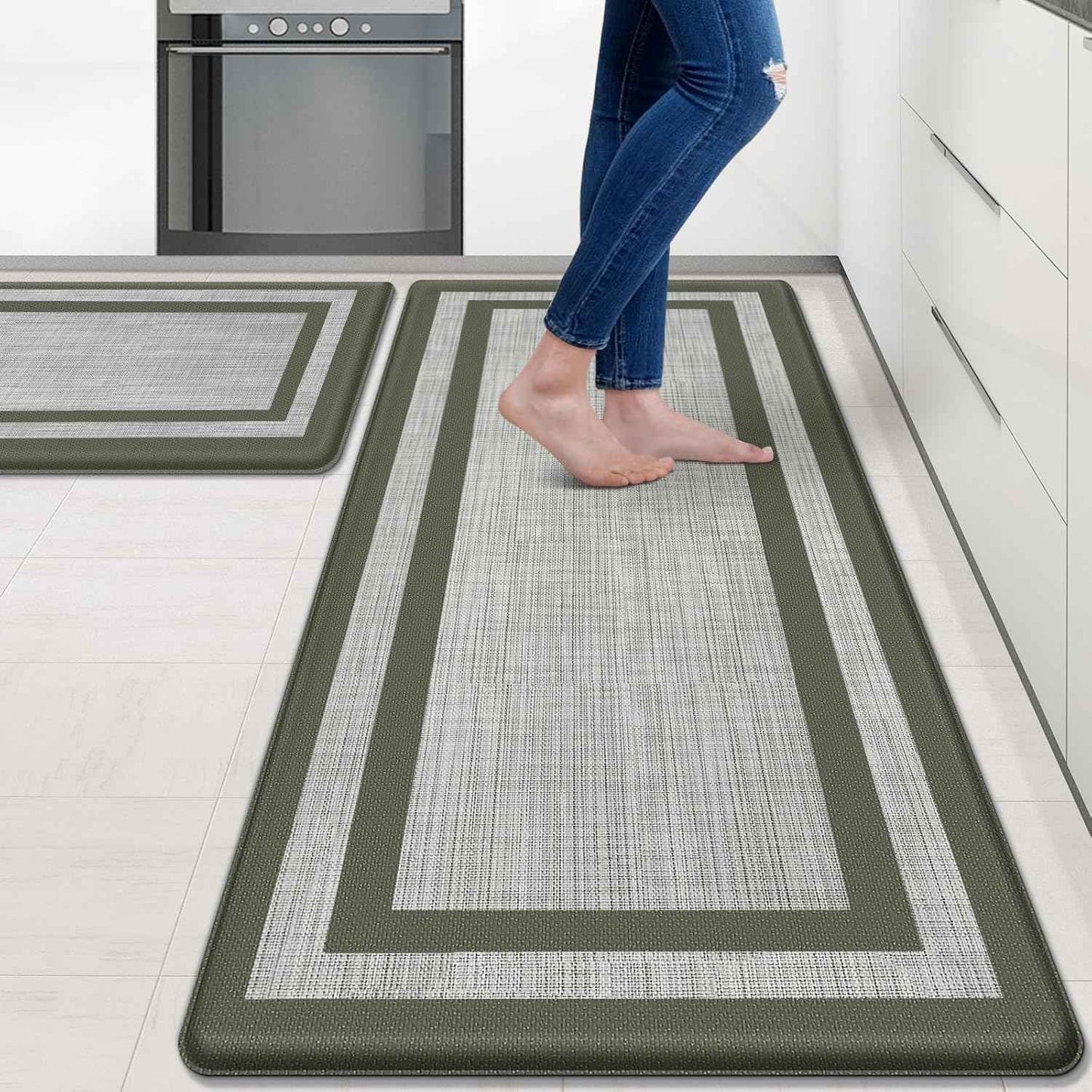 Mattitude Kitchen Mats Set of 2，Cushioned Anti-Fatigue Non-Skid Rug Sets Ergonomic Comfort Standing Mat for Kitchen, Floor, Office, Sink, Laundry, Black and Gray