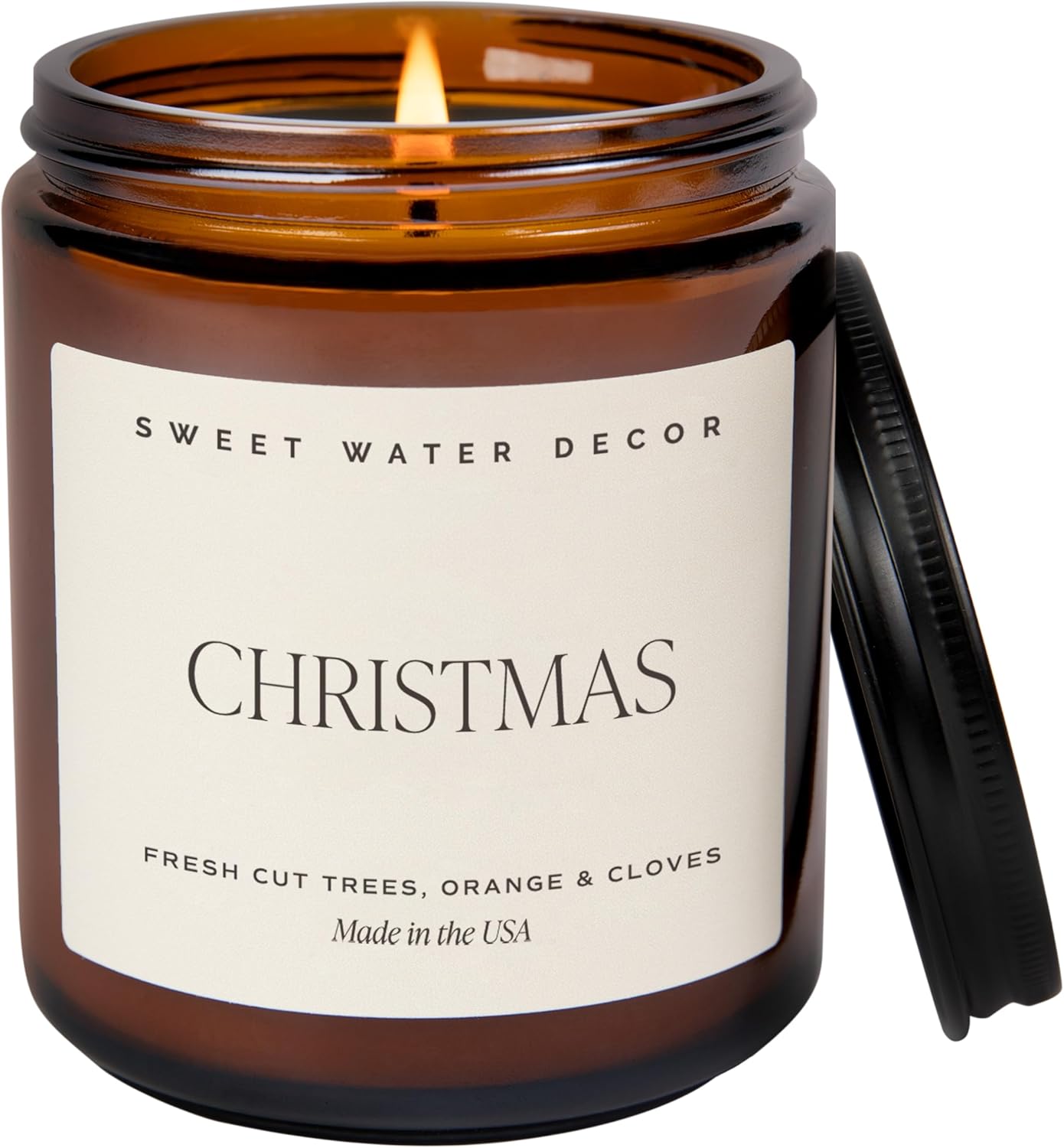 Sweet Water Decor Warm and Cozy Soy Candle - Orange Peel, Cinnamon, Ginger and Clove Scented Candles for Home - 9oz Amber Jar + Black Lid, 40+ Hour Burn Time, Made in The USA