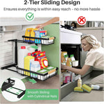 Under Sink Organizer, 2 Packs 2 Tier Under Sink Organizers and Storage, Slide out Pull out Cabinet Organizer Shelf, Metal Sliding Drawer for Kitchen Bathroom Pantry Cabinet Closet Organization Rack