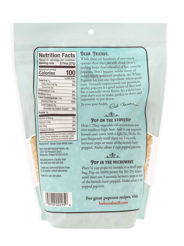 Bob's Red Mill White Popcorn, 30oz, 4-pack, Non GMO, Whole Grain, Vegan, Kosher