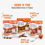 Good 'n' Fun Triple Flavor Kabobs Chews for All Dogs, 24 Ounces, with Beef Hide, Chicken, and Duck