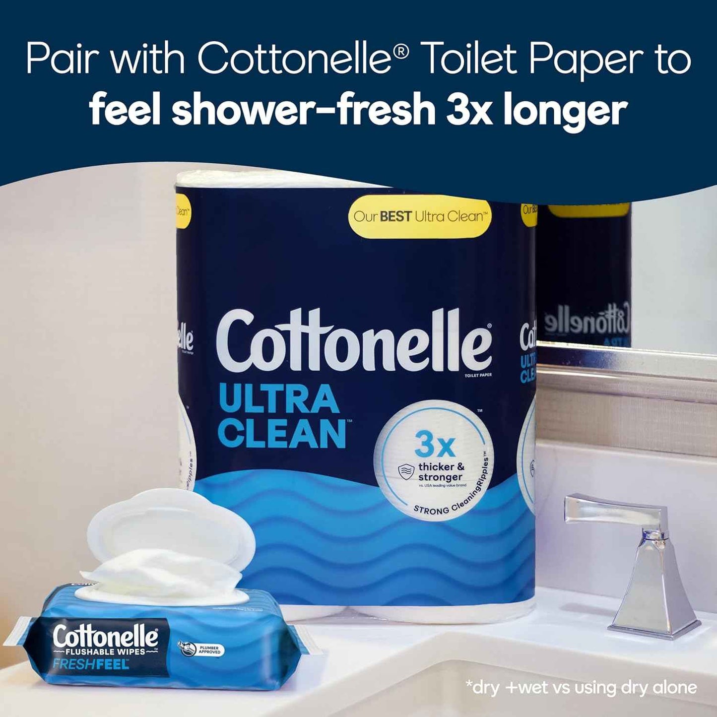 Cottonelle Fresh Feel Flushable Wet Wipes, Adult Wet Wipes, 8 Flip-Top Packs, 42 Wipes Per Pack (336 Total Wipes), Packaging May Vary