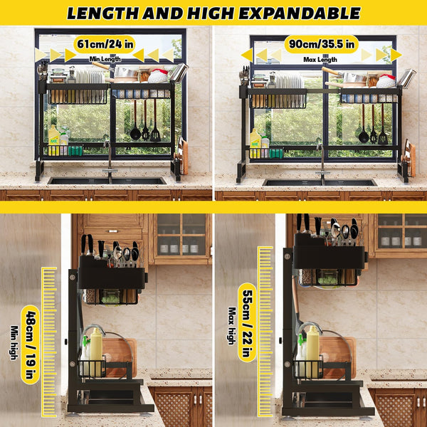 Adjustable Over Sink Dish Drying Rack with Snap-On Design