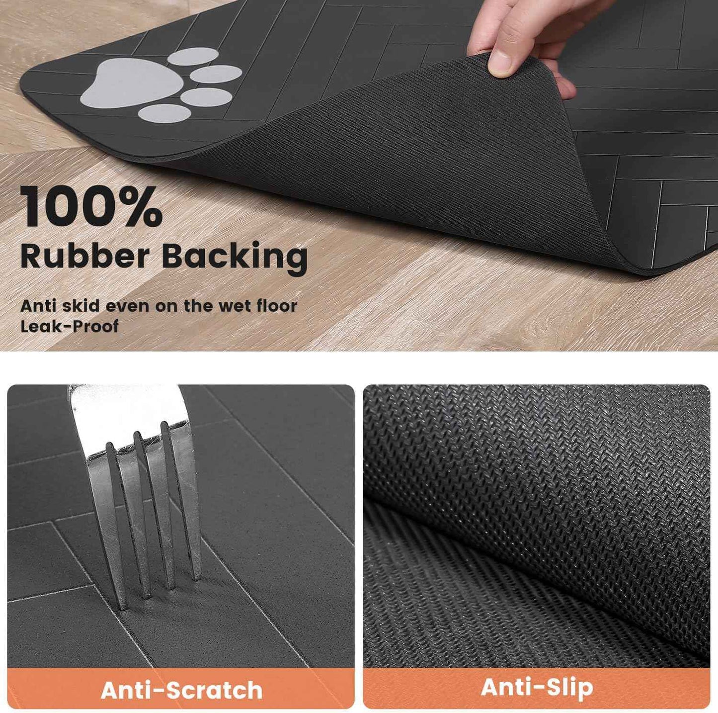 Pet Feeding Mat-Absorbent Pet Placemat for Food and Water Bowl, with Waterproof Rubber Backing, Quick Dry Water Dispenser Mat for Dog and Cat (12"x20", Striped Dark Gray)