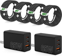 65W Super Fast Charger Type C for Samsung,3 Port 100W PD Quick Charging 3.0 USB C Block & 3/6/10/10FT Braided Type C Cord for Samsung Galaxy S26 Ultra/S26/S25 Ultra/iPhone 17 Pro/MacBook Pro/Air