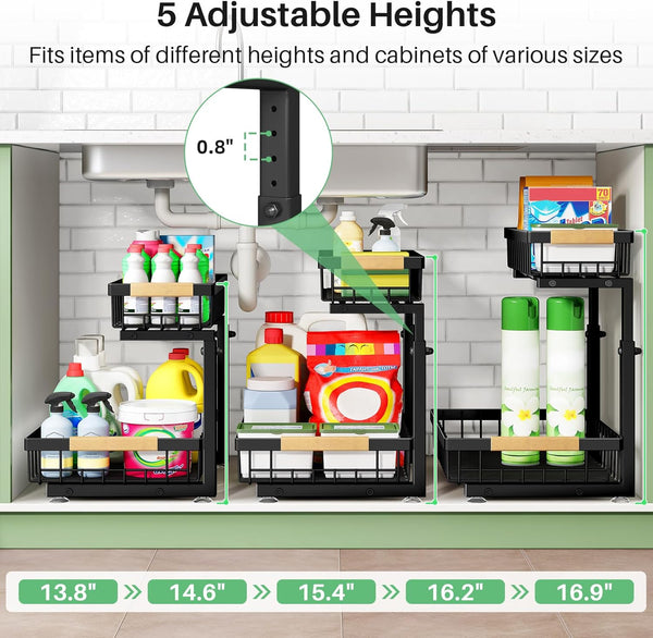 2-Tier Under Sink Organizer for Kitchen and Bathroom Storage