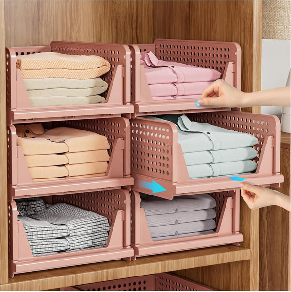 5 Pack Stackable Closet Storage Baskets for Laundry Room Wardrobe Storage