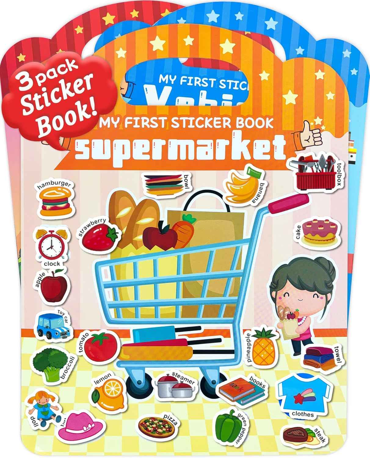 Benresive Reusable Sticker Book for Toddlers 2-4 Years, 3 Sets Travel Stickers for Kids, Waterproof Sticker Books for Toddlers 1-3, Crafts Activities for Todddlers 1-3 2-4 3-5