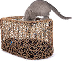 Fun Stackable Cat Condo for Indoor Cats - Interactive Play Faux Rattan Cat House for Indoor Cats Kitty, Pet Friendly Top/Side House Entry, Cat Bed Enclosed