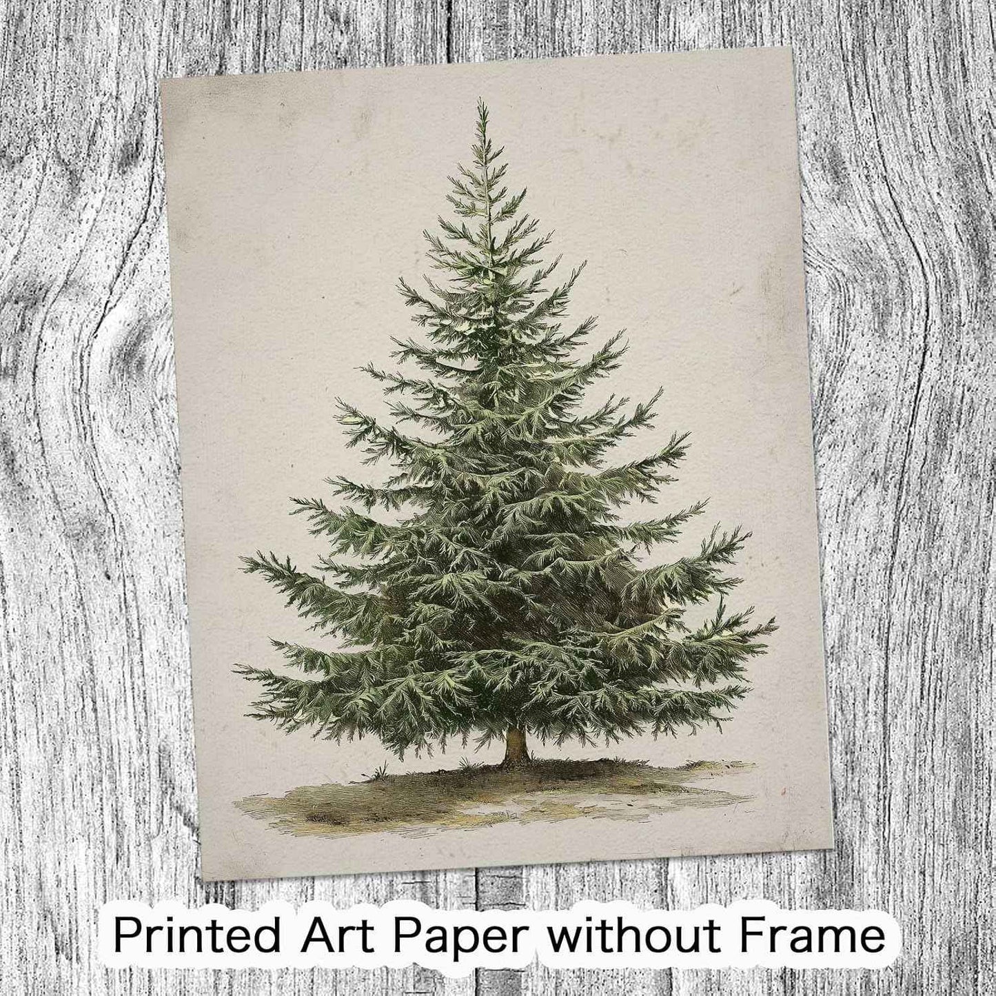 Generic Vintage Christmas Tree Print, Rustic Winter Tree Art, 8x10 inch Unframed