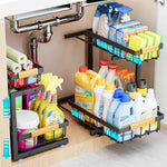 ADBIU Under Sink Organizer, 2 Pack 2 Tier Expandable Height (White, Large Size)