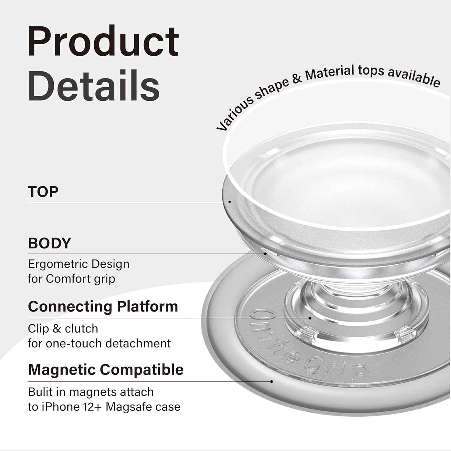 OnTheGrip Compatible with Magsafe Cute Cubic Diamond Heart Shape Design Collapsible Mobile Phone Grip Stand Holder for Smartphone Tablet Cell Phone Accessory (Gold Small)