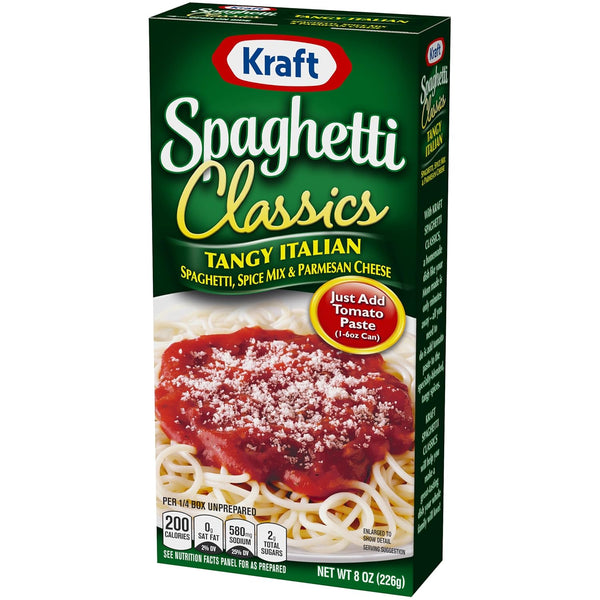 Kraft Spaghetti Classics Tangy Italian Meal Mix, Spaghetti, Spices, Parmesan Cheese, 8 oz Box