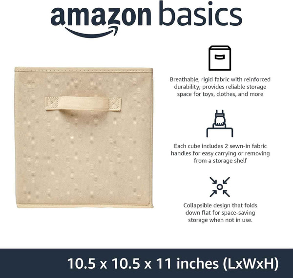 Collapsible Fabric Storage Cubes with Handles, Beige, 10.5 x 10.5 x 11-inch, Pack of 6