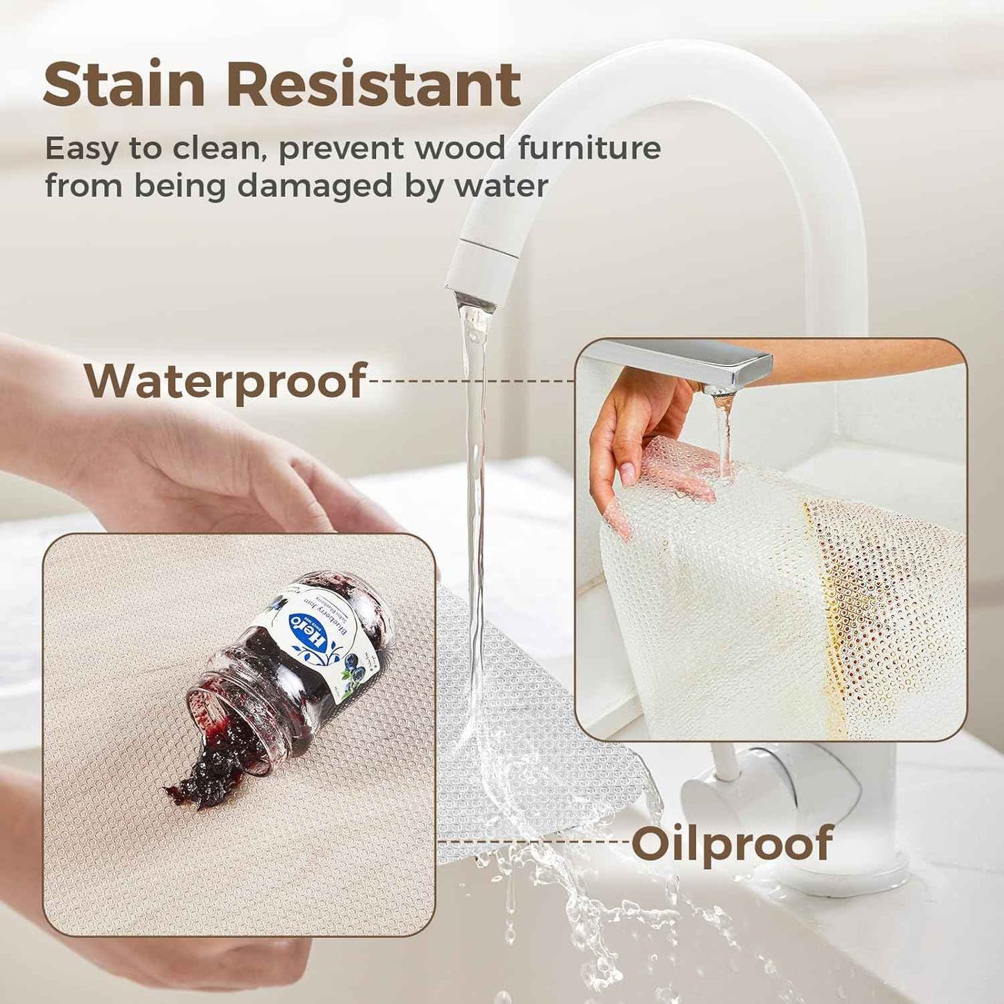 100% EVA clear non adhesive shelf liner, 24" x 360", waterproof non slip for kitchen cabinet drawer pantry