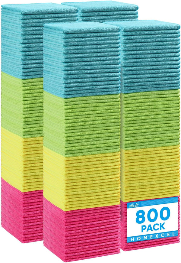HOMEXCEL Microfiber Cleaning Cloth, 8 Pack Cleaning Rags, Cleaning Towels with 4 Color Assorted, 11.5"X11.5"(Green/Blue/Yellow/Pink)
