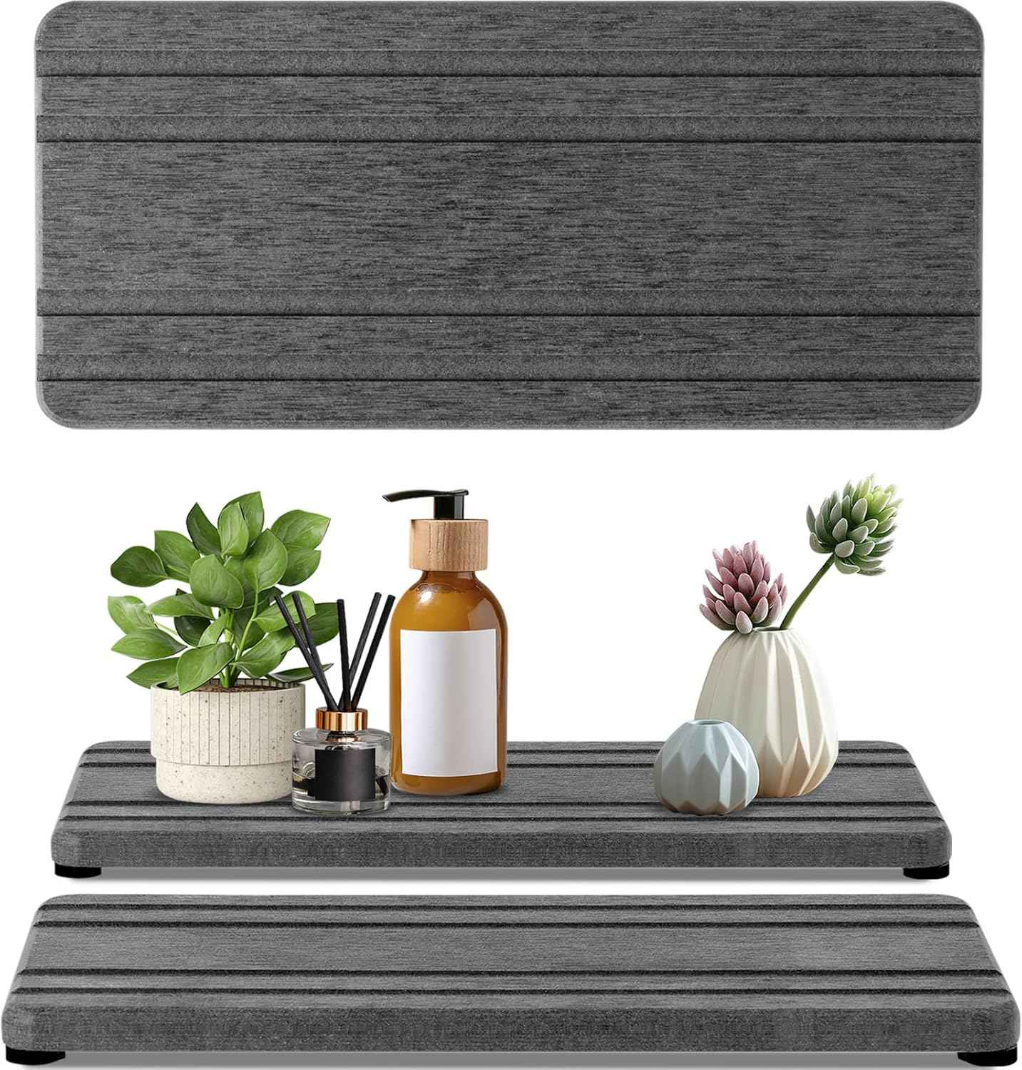 3PCS Water Absorbing Stone Tray, DryingNeat Diatomite Stone Sink Tray, Instant Dry Sink Coasters, Kitchen Sponge Hand Soap Holder, Countertop Fast Drying Counter Trays,8 * 4inch and 4 * 4inch