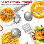 Newness 16 Pcs Cooking Utensils Set, 304 Stainless Steel Kitchen Utensils Set, Metal Kitchen Accessories, Include Soup Ladle, Slotted Skimmer Spoon, Spaghetti Spoon and Spatula, Dishwasher Safe