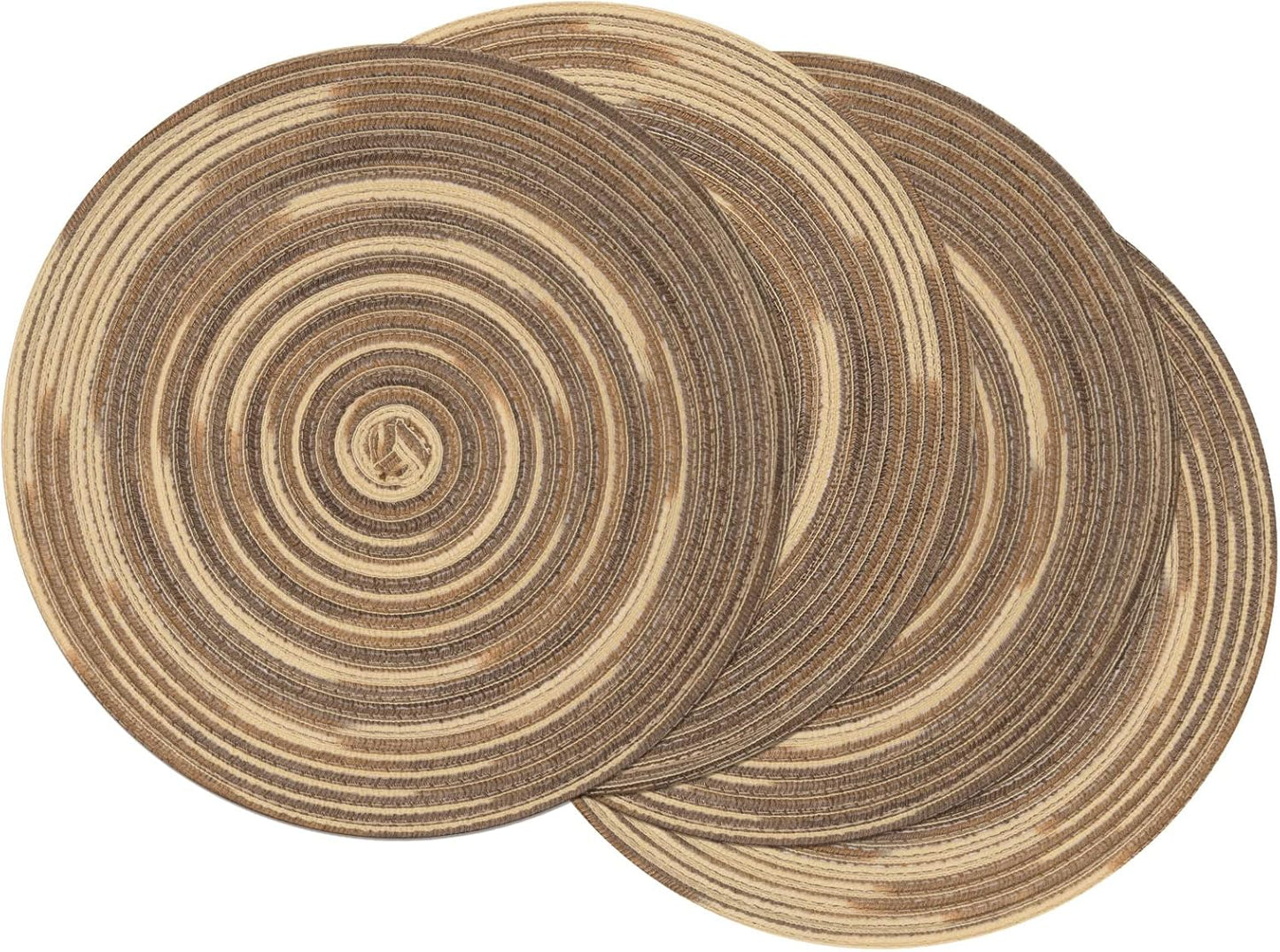 SHACOS 15 inch Round Braided Placemats Set of 6 Non Slip Heat Resistant Cotton Polyester Table Mats Washable Place Mats for Kitchen Dining Party Table Decor (Beige, 6)