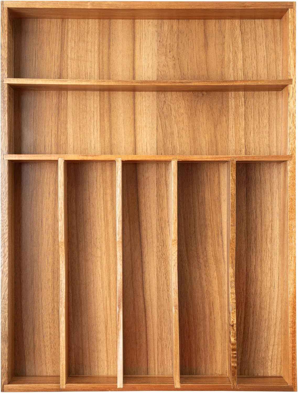 Silverware Organizer Kitchen Drawer Organizer Utensil Organizer Bamboo Silverware Holder Cutlery Organizer in Drawer Flatware Organizer Tray(5 slots, Natural