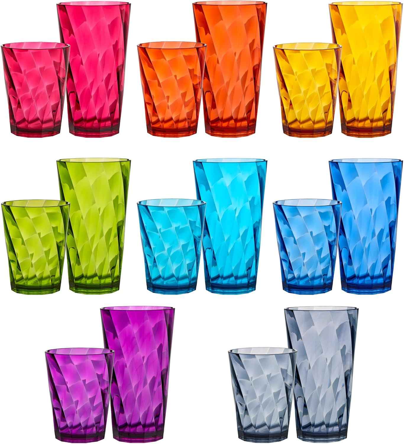 US Acrylic Optix Plastic Reusable Drinking Glasses (Set of 8) 20oz Water Cups in Jewel Tone Colors | BPA-Free Tumblers, Made in USA | Top-Rack Dishwasher Safe