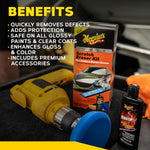 Meguiar's Quik Scratch Eraser Kit for car surface blemishes, includes ScratchX and microfiber towel