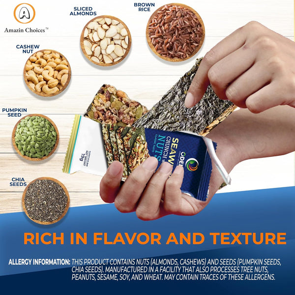 Vegan seaweed snack bars with nuts and seeds, baked without oils, crispy and flavorful