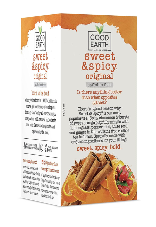 Organic Sweet & Spicy Herbal Caffeine Free Good Earth Teas 18 Tea Bags