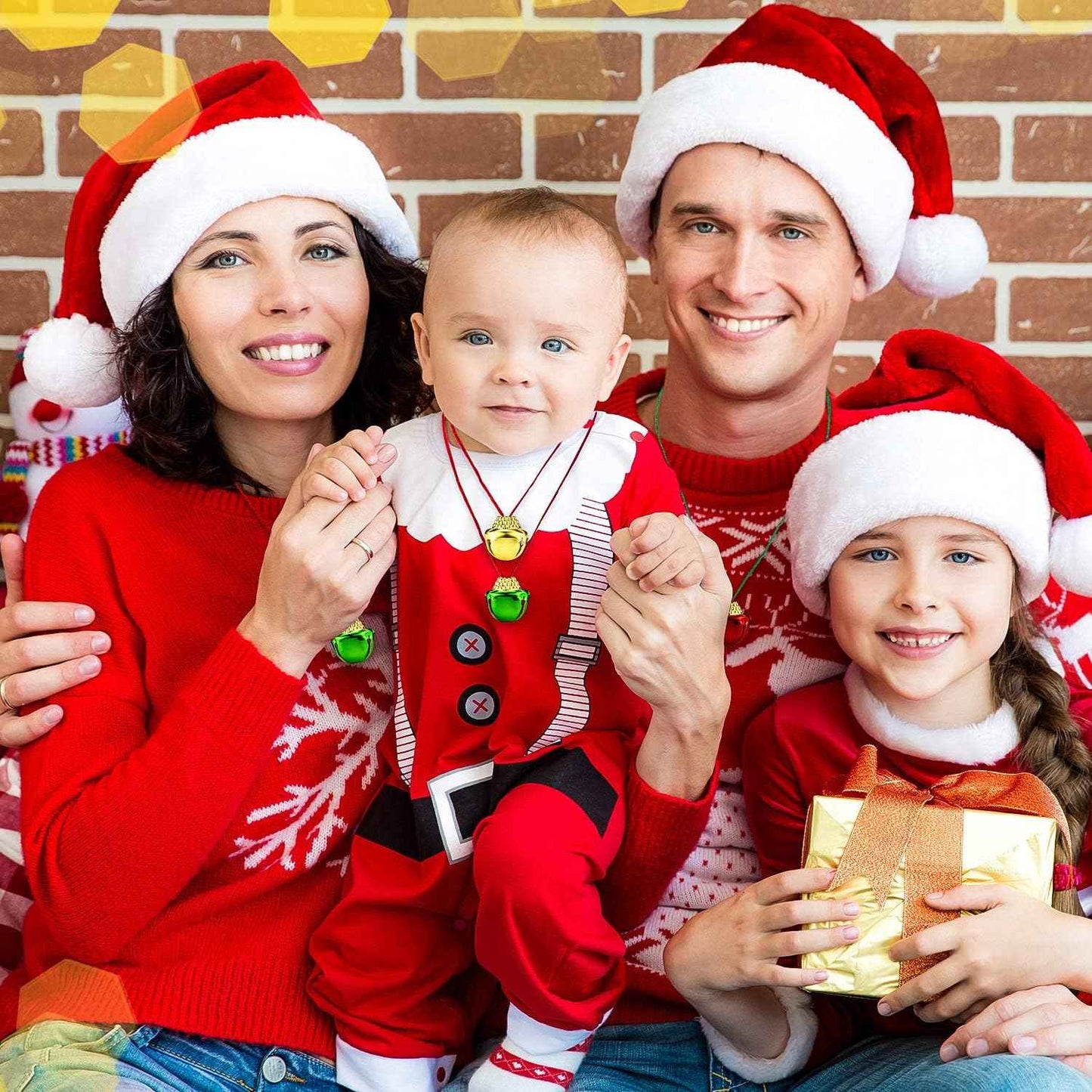 Sumind Christmas Bell Necklaces Christmas Holiday Gold Green Red Xmas Jingle Necklaces Bell with Ribbons for Craft Gift Supplies Stocking Stuffers Accessories (72 Pieces)