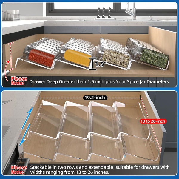 Clear Acrylic Spice Drawer Organizer for Kitchen