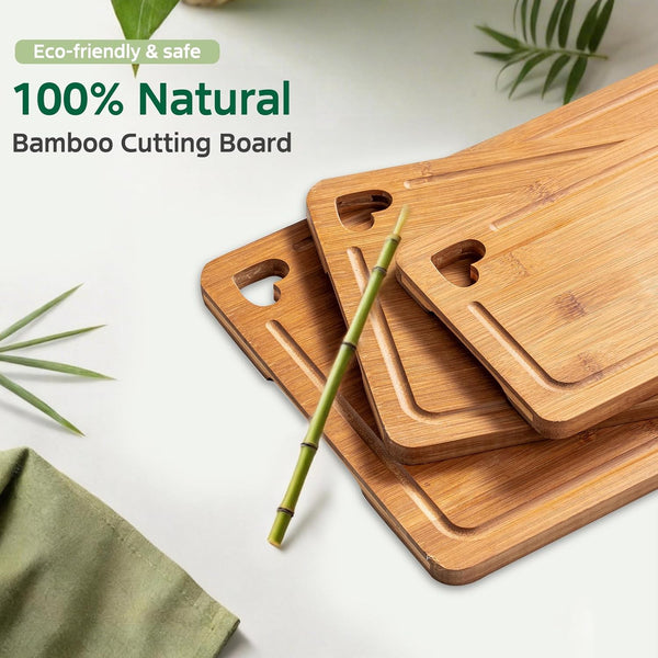 Bamboo cutting board set with storage stand for kitchen