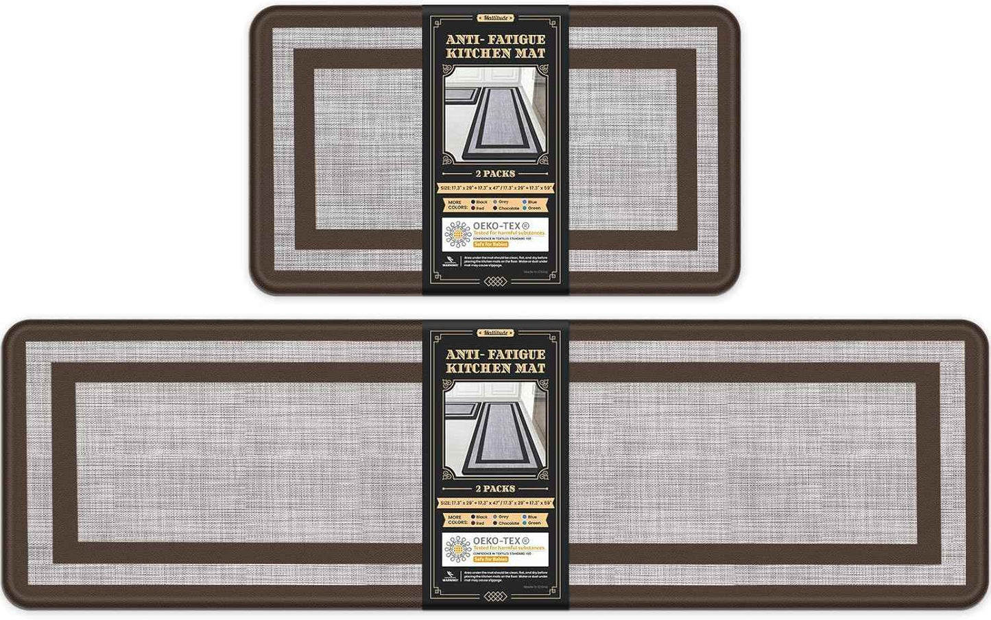 Mattitude Kitchen Mats Set of 2，Cushioned Anti-Fatigue Non-Skid Rug Sets Ergonomic Comfort Standing Mat for Kitchen, Floor, Office, Sink, Laundry, Black and Gray