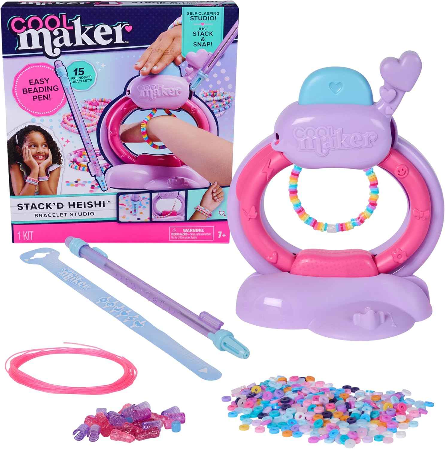 Cool Maker, Stack’d Heishi Studio Bracelet Making Kit with Easy Beading Pen & Over 1200 Beads for Bracelets, Makes 15, Gifts & Stocking Stuffers for Girls Ages 7 and up