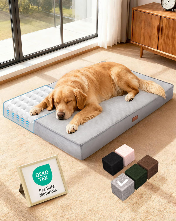 OhGeni orthopedic dog bed for large dogs, machine-washable, waterproof, and comfortable, 41 inch, Gray