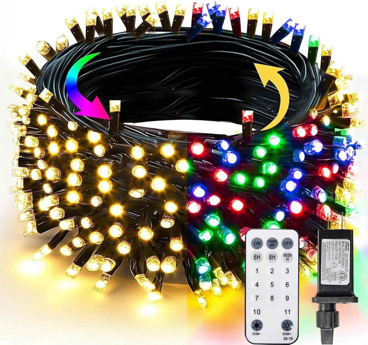 TW SHINE 200 LED Christmas Lights, 66FT Multi-Colored Outdoor Plug-In String Lights with 8 Modes, Waterproof Holiday Décor for Yard, House & Parties