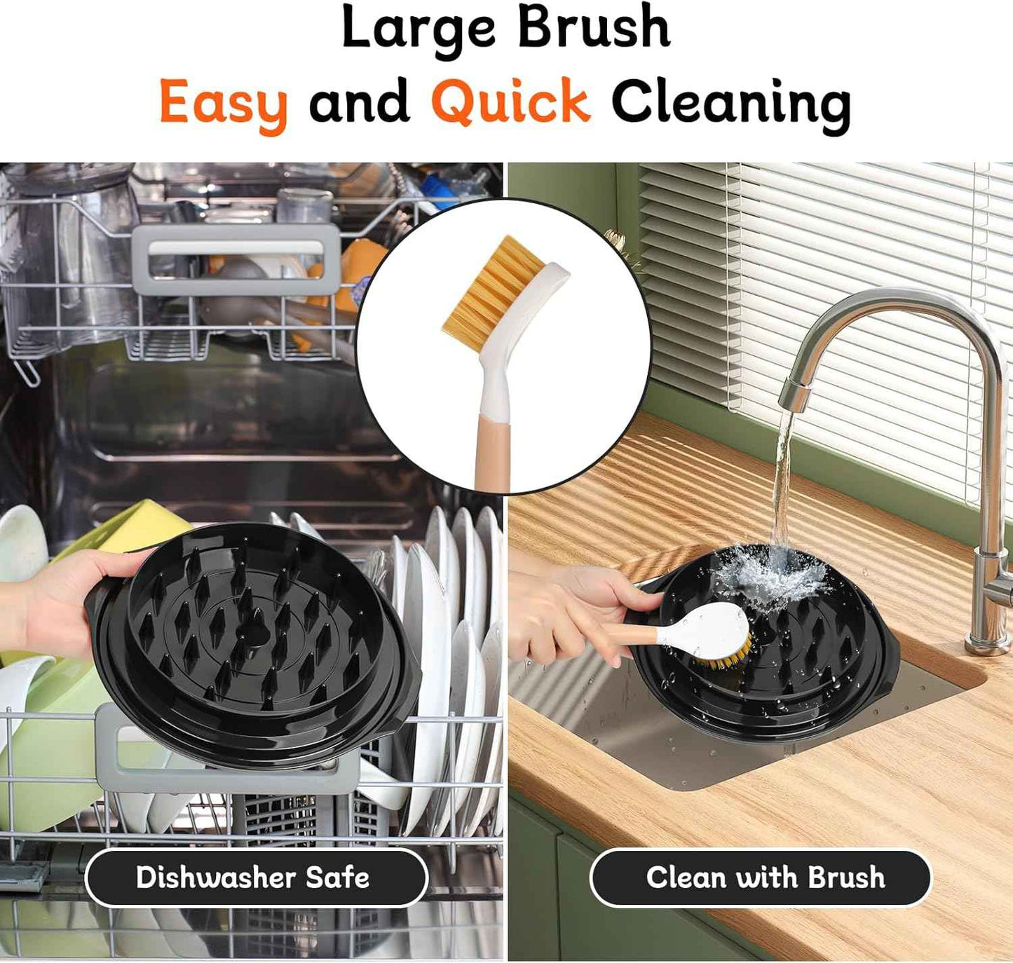 Chicken Shredder with Brush Chicken Shredder Tool Twist Stable Anti-Slip BPA Free Meat Shredder Tool Twist Ergonomic Handle Meat Grinder Dishwasher-safe Transparent Lid Black