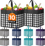 WISELIFE Reusable Grocery Shopping Bags 10 Pack Large Foldable Tote Bags Bulk, Eco Produce Bags with Long Handle for Shopping Groceries Clothes (Grey&Black)