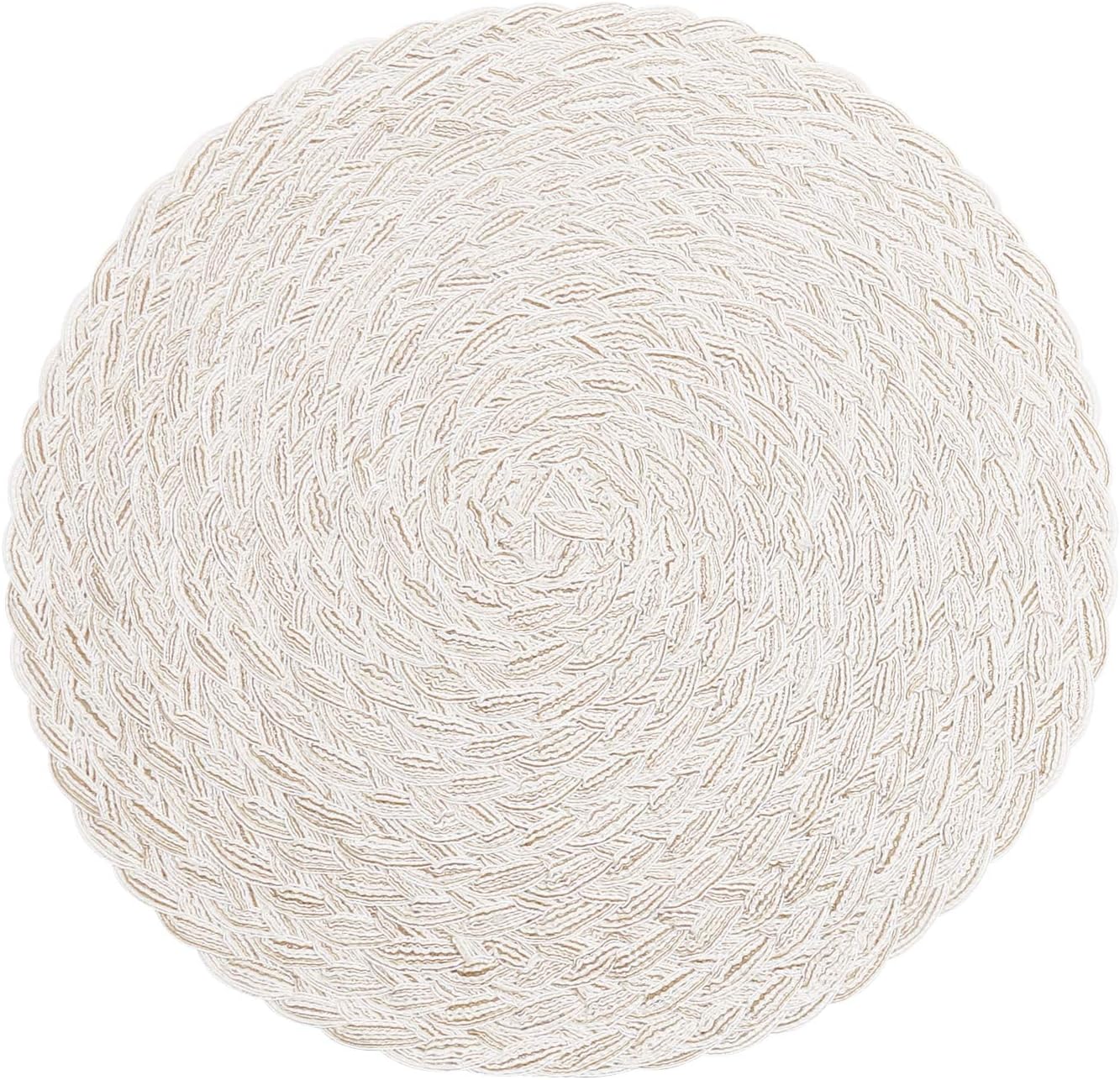 SHACOS 15 inch Round Braided Placemats Set of 6 Non Slip Heat Resistant Cotton Polyester Table Mats Washable Place Mats for Kitchen Dining Party Table Decor (Beige, 6)