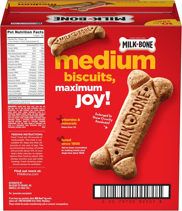 Milk-Bone Original Dog Treats Biscuits for Medium Dogs, 10 Pound Box, Crunchy Texture, Fortified with 12 Vitamins