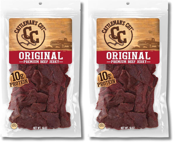 Cattleman's Cut Peppered Beef Jerky, Premium Marinated Steak Snacks, 10 Ounces