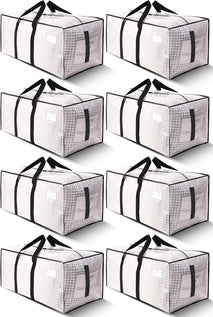 Heavy Duty Moving Bags with Strong Zipper and Handles - 8 Pack - Semi-Transparent