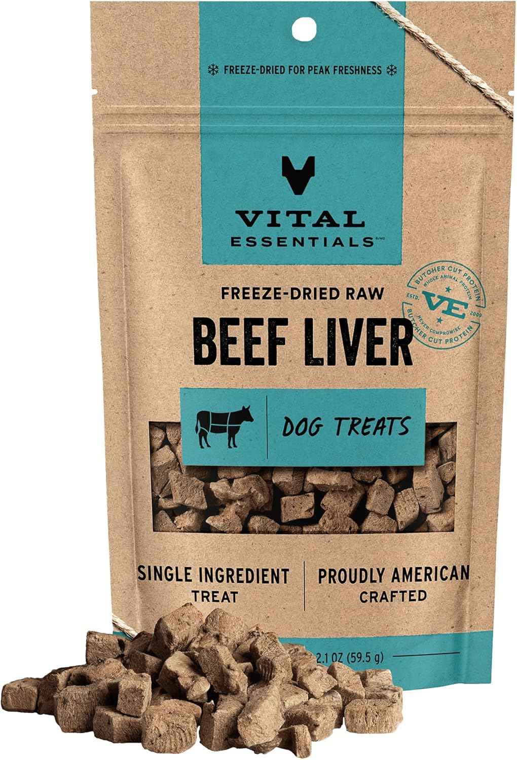 Vital Essentials Single Ingredient Beef Liver Dog Treats, 2.1 oz | Freeze-Dried Raw | Premium Quality High Protein Training Treats | Grain Free, Gluten Free, Filler Free