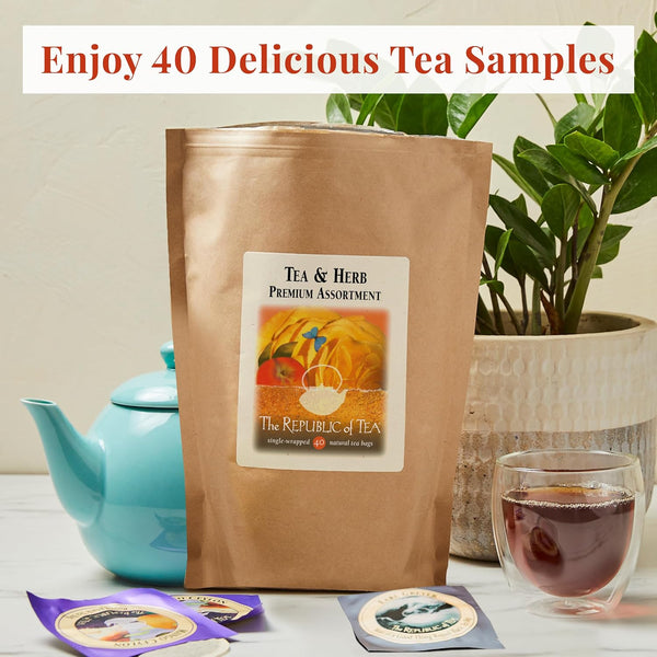 The Republic of Tea Premium Assortment of Teas and Herbs 40 Individually Wrapped Tea Bags
