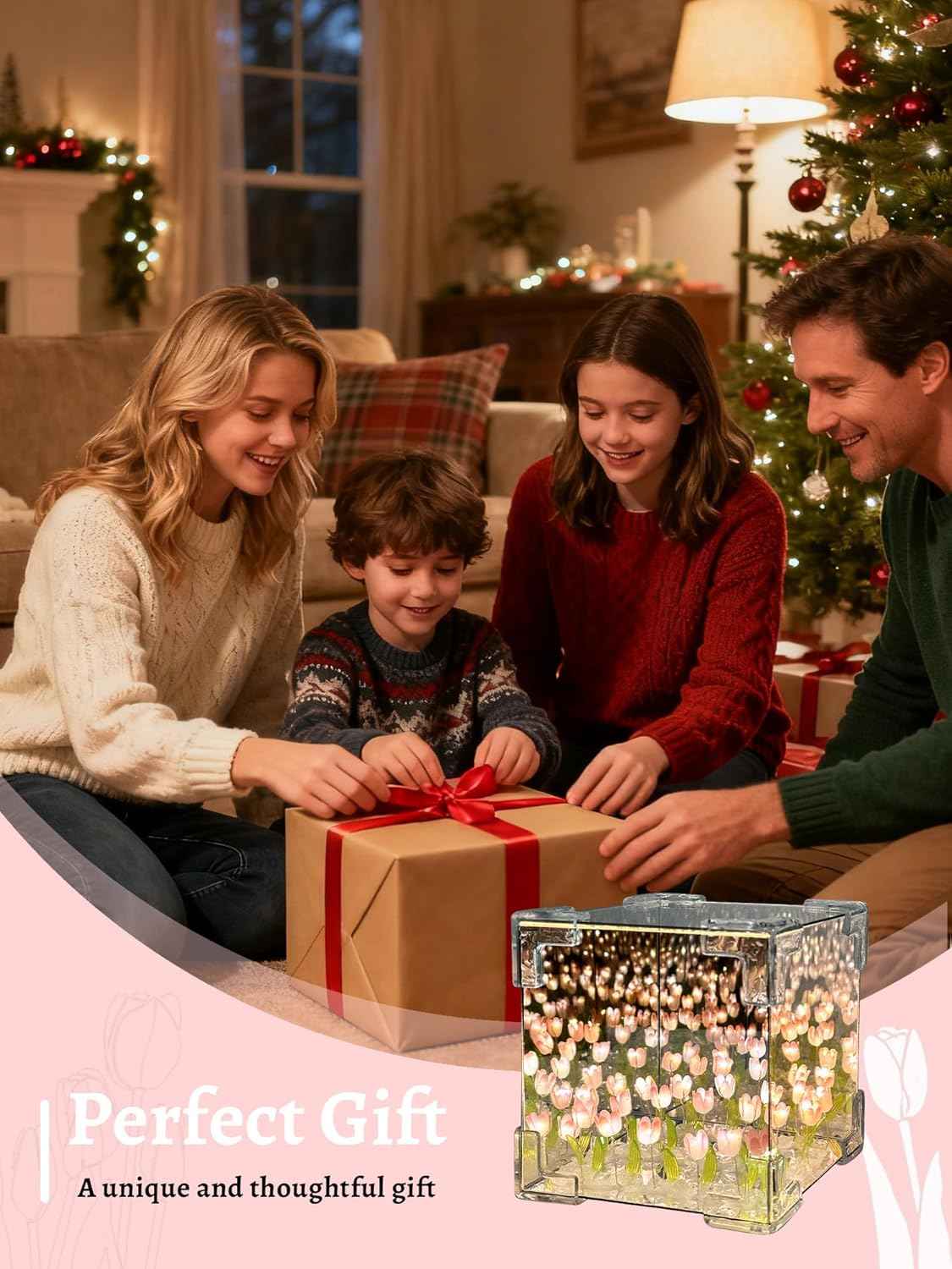 Tulip Lamp Night Light, Birthday Valentines Day Gifts for Women Her, LED Infinity Mirror Lamp Tulips Artificial Flower Lamp for Home Room Decor Romantic Gifts for Girlfriend Mom Sister Grandma Wife | Creative Gift, Artificial Flower, Decorations Lights, f