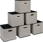 Household Essentials Foldable Fabric Storage Bins 6 Piece Set, Strong Poly-Woven Fabric, Sturdy Chipboard Sides, Grommet Front Handle, Stackable and Foldable, Classic Design, Black