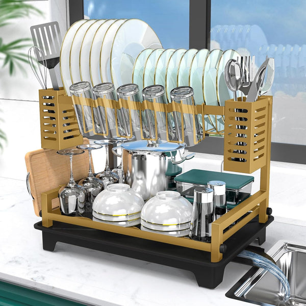 Large capacity 2-tier dish drying rack with stainless steel construction