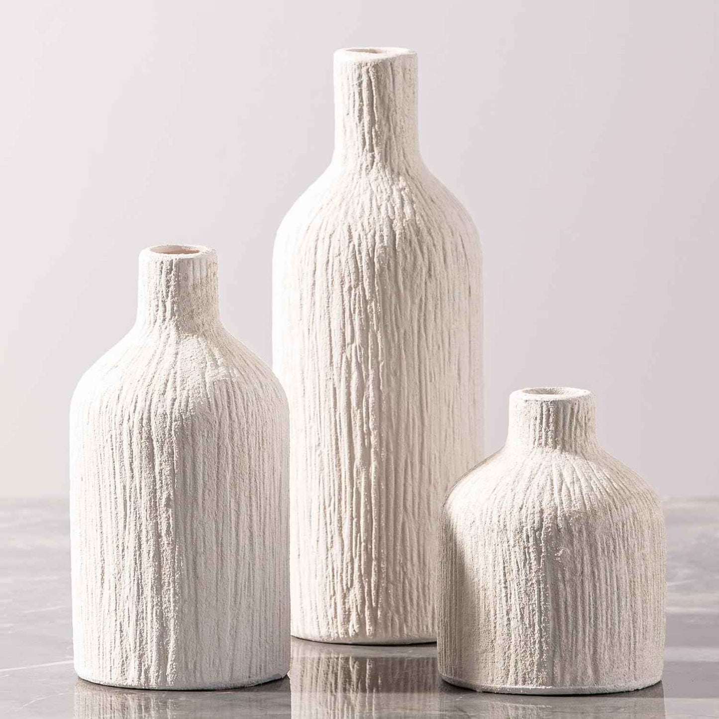 Ceramic Vase Home Table Decor - White Flower Vase Set of 3 Living Room Kitchen Decorations Farmhouse Modern Rustic Vases Decorative Centerpiece for Shelf Bedroom Office Bathroom Dining Coffee Desk
