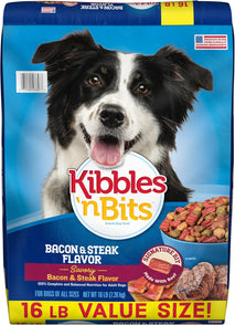 Kibbles 'n Bits Savory Bacon & Steak Adult Dog Food, 100% Complete, 16 lb. Bag