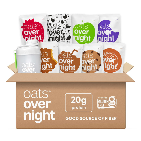 Oats Overnight Party Variety Pack - High Protein, High Fiber Breakfast Protein Shake - Gluten Free Oatmeal, Non GMO Oatmeal - Cookies & Cream, Coconut Cream Pie & More Flavors (8 Pack)